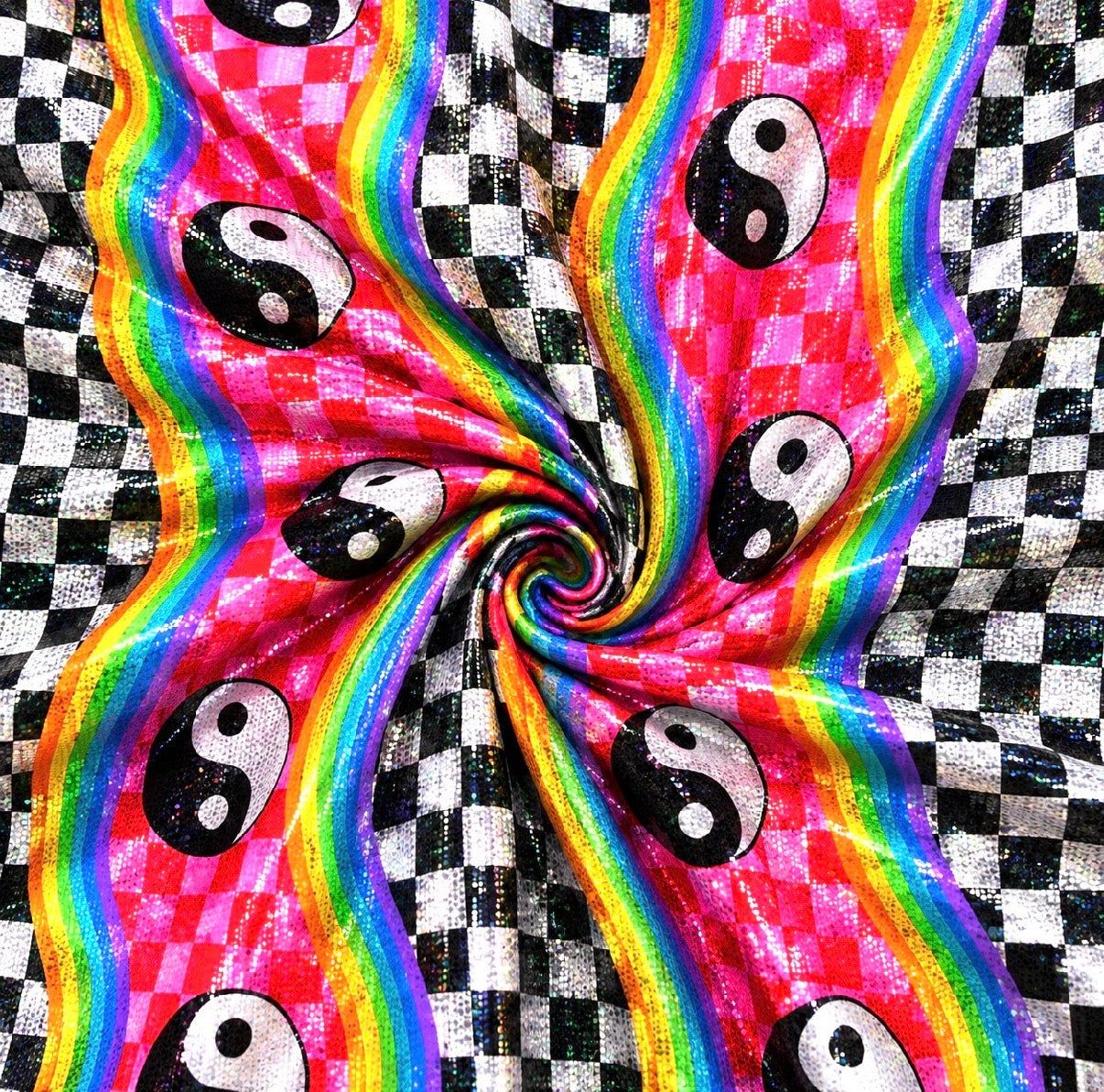 ‼️ PREORDER | Yin Yang Waves | Printed Holographic | Sold By The Yard ‼️