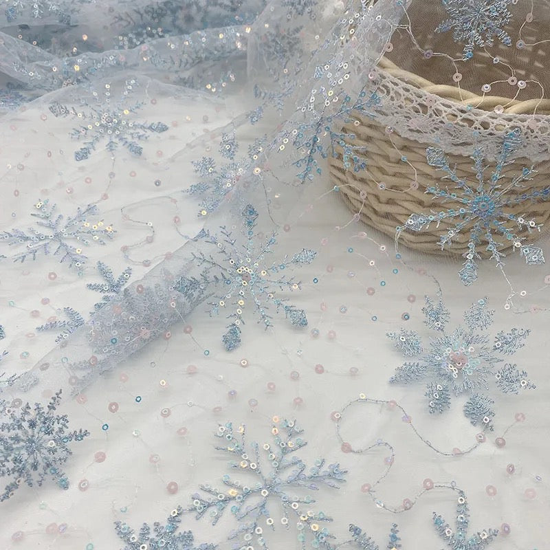 Blue Sequin Snowflakes | Mesh | Ready To Ship
