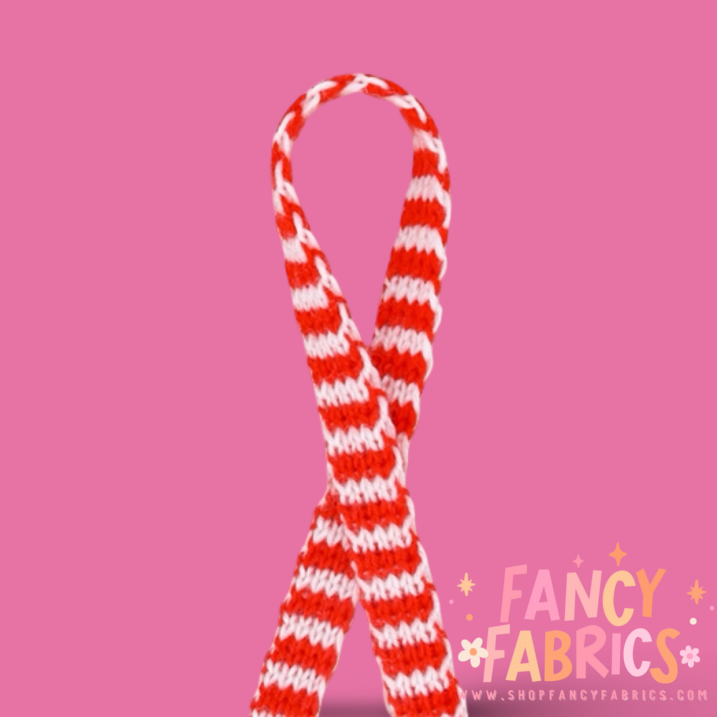 Red + White Striped | 0.6" Double Sided | Knitted Yarn | Ready To Ship