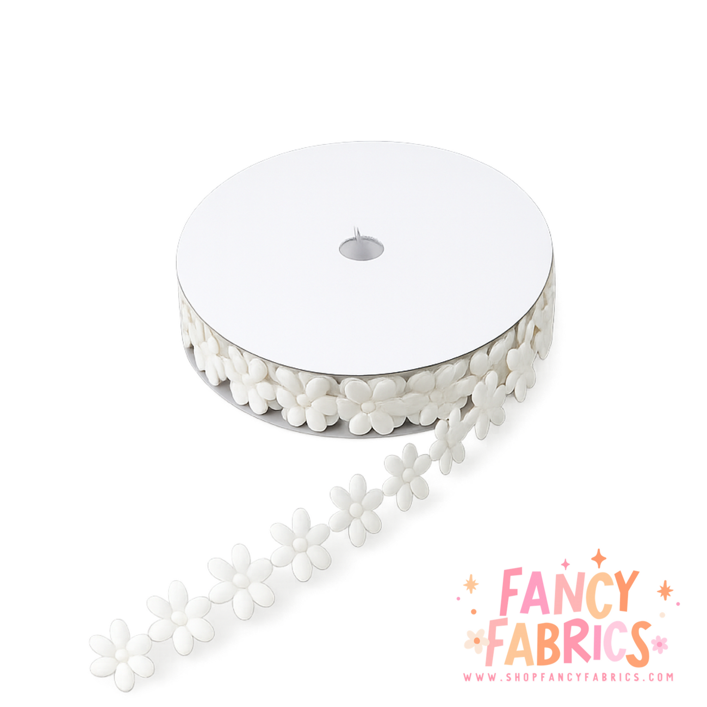 White | Daisy Embossed Ribbon | Sold By The Yard