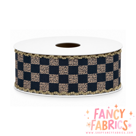 Leopard Checkers | 2" Single Sided | Moonstitch Printed Ribbon | Ready To Ship