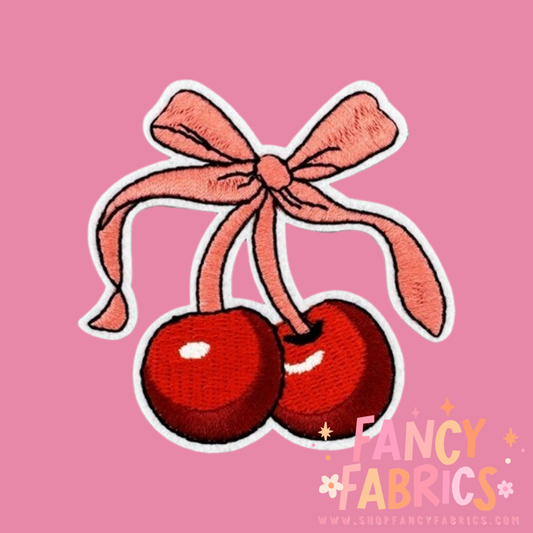 Bow cherries iron on patch