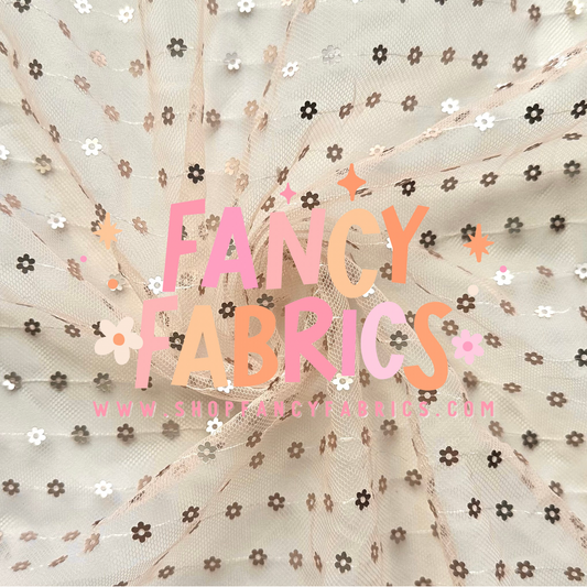 Tan | Tiny Flower Sequin Mesh