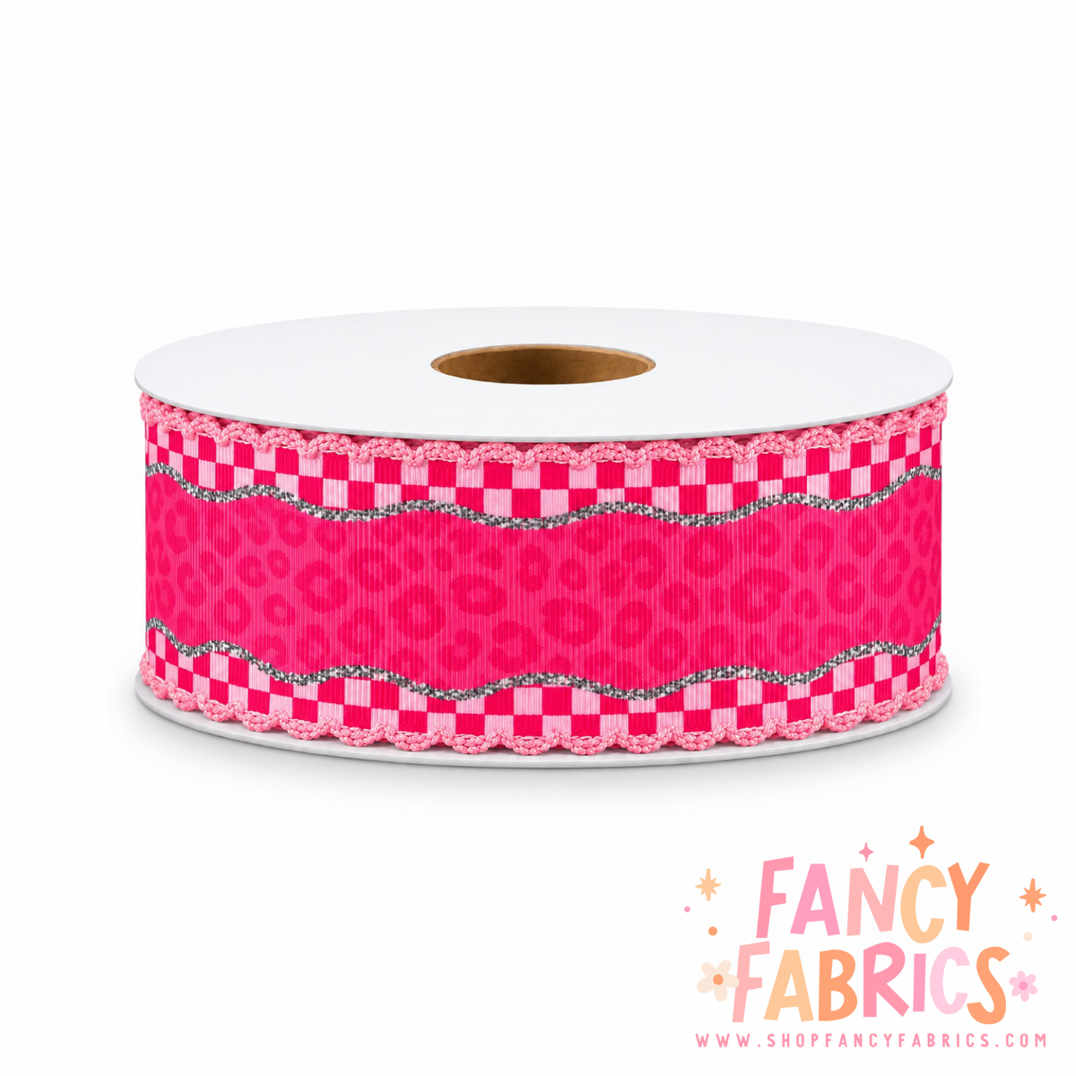 Checker Waves (Pink) | 2" Single Sided | Moonstitch Printed Ribbon | Ready To Ship
