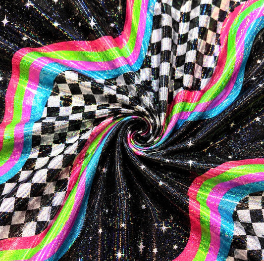 ‼️ PREORDER | Groovy Waves (Checkers) | Printed Holographic | Sold By The Yard ‼️