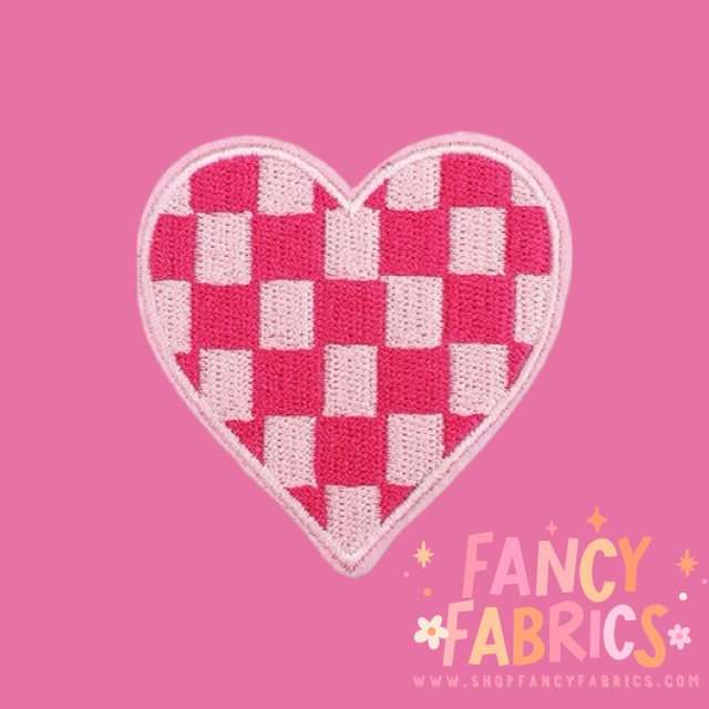 Pink Checker Heart | Iron On Patch