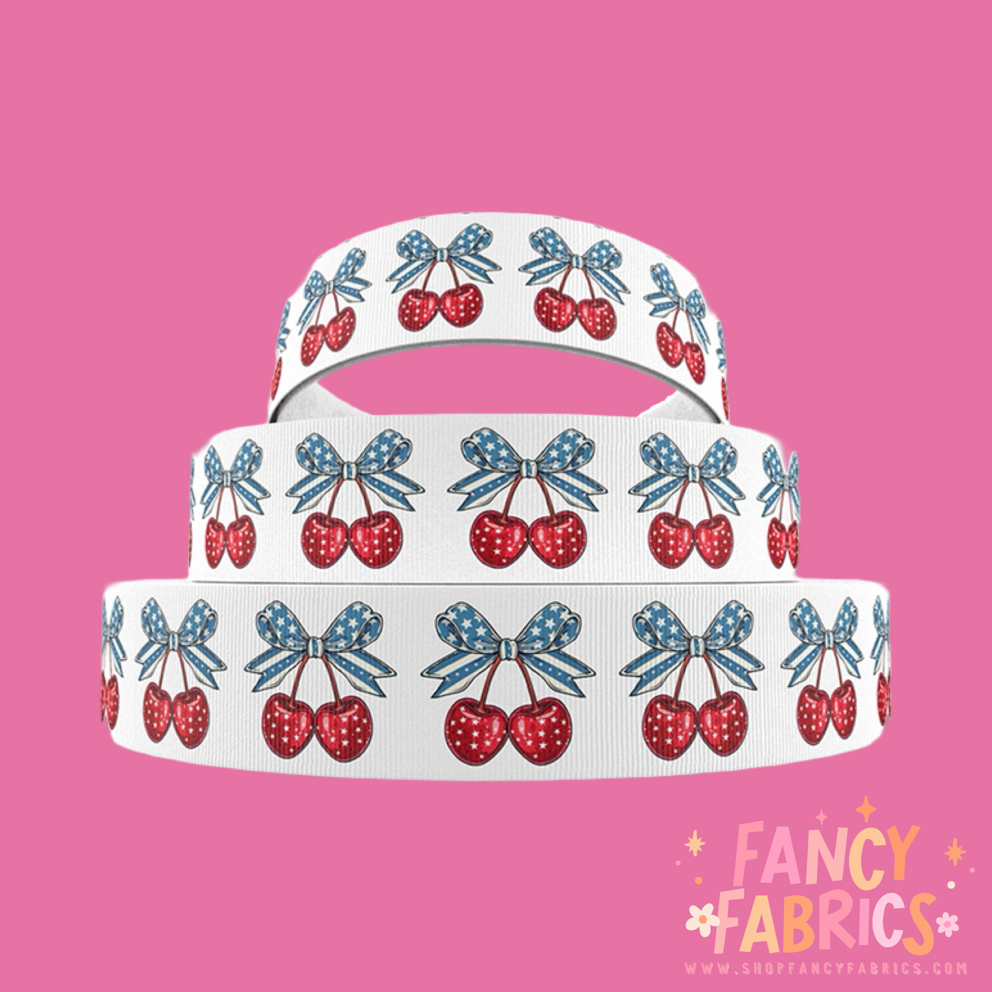 Patriotic Cherries | 3" Single Sided | Printed Ribbon | Ready To Ship