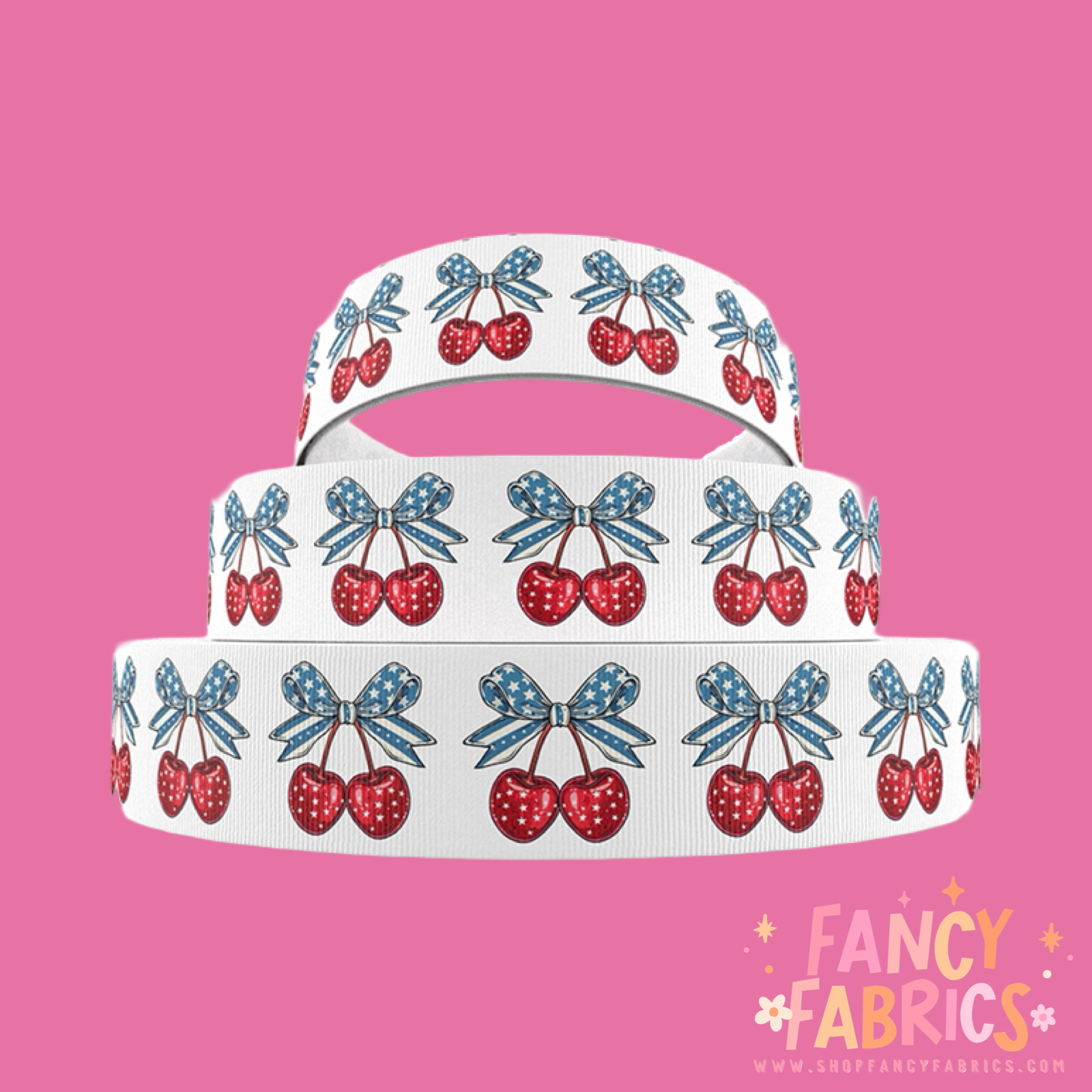 Patriotic Cherries | 3" Single Sided | Printed Ribbon | Ready To Ship