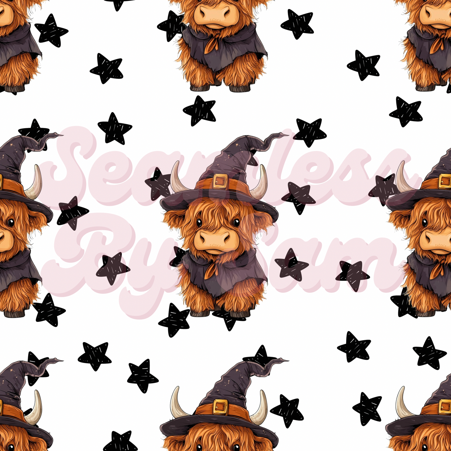 Witchy Highland Cows | Seamless File | Digital Download