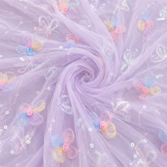 Purple | 3D Butterfly Sequin Mesh | Ready To Ship