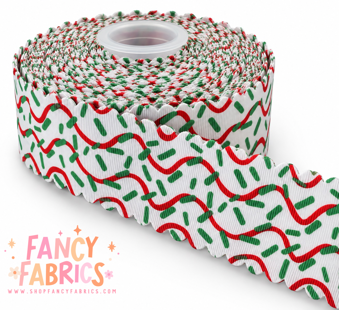 Christmas Cake Sprinkles | 2" Single Sided | Scalloped Grosgrain Ribbon | Ready To Ship