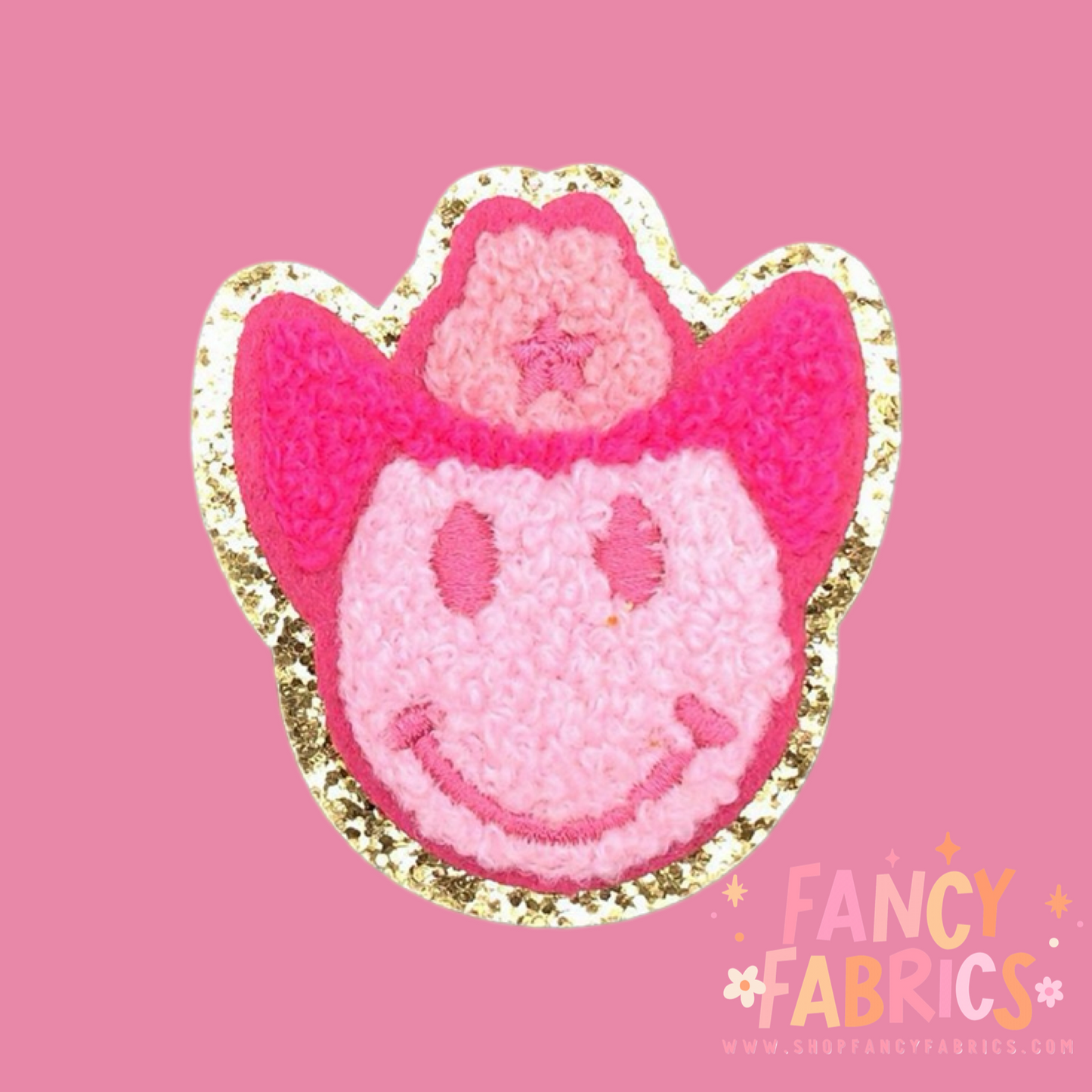 Pink Cowgirl Smiley Iron on Patch