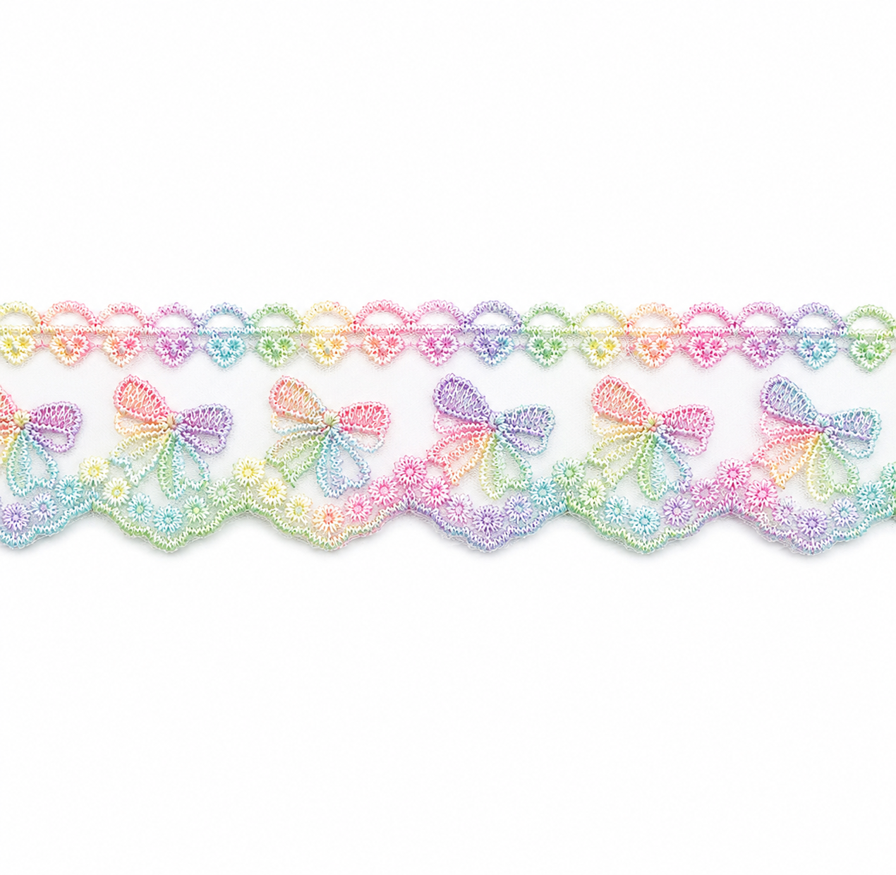 Rainbow Bows | Embroidered Lace Trim | Ready To Ship