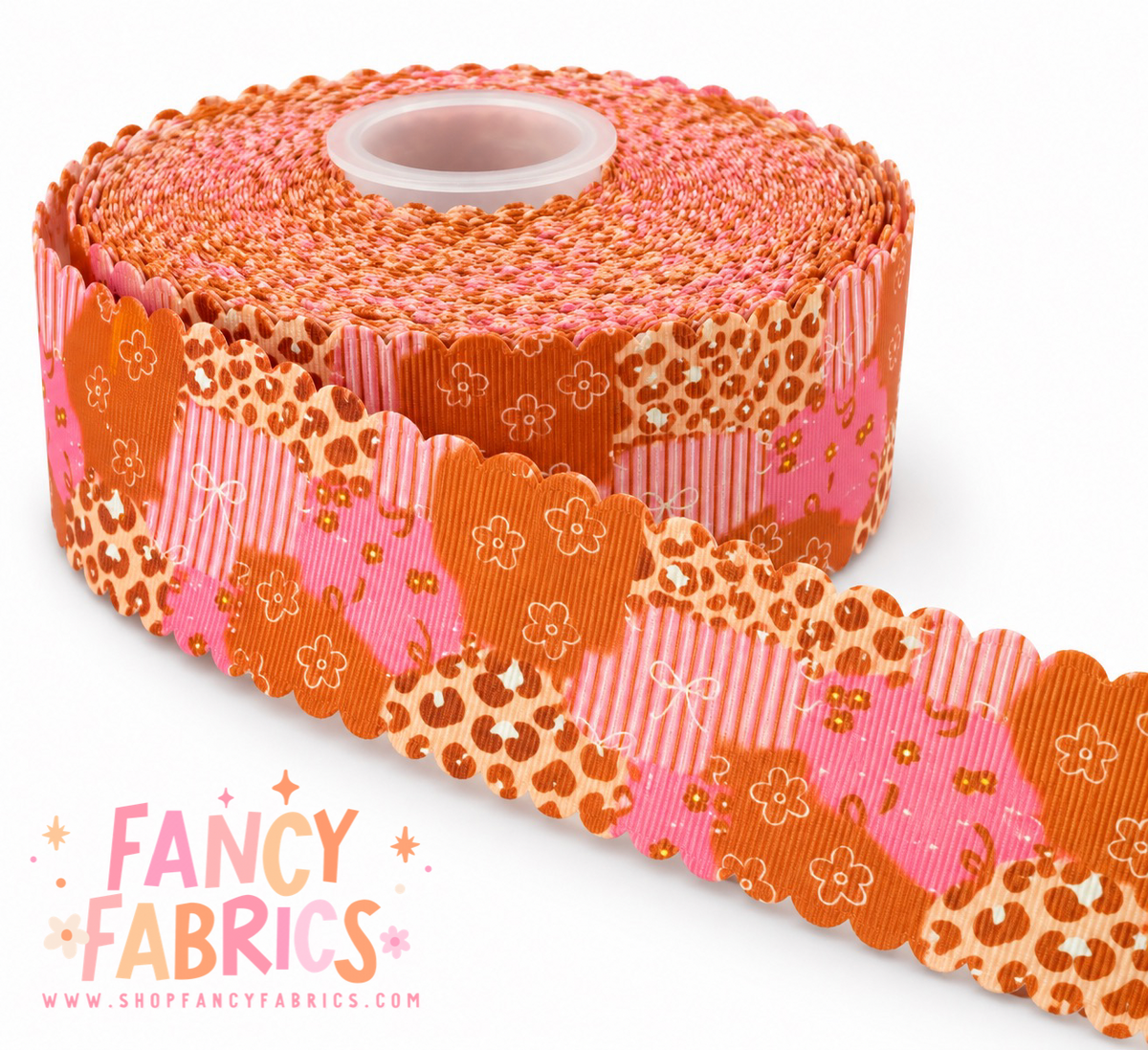 Floral Bow Patchwork | 2" Single Sided | Scalloped Grosgrain Ribbon | Ready To Ship