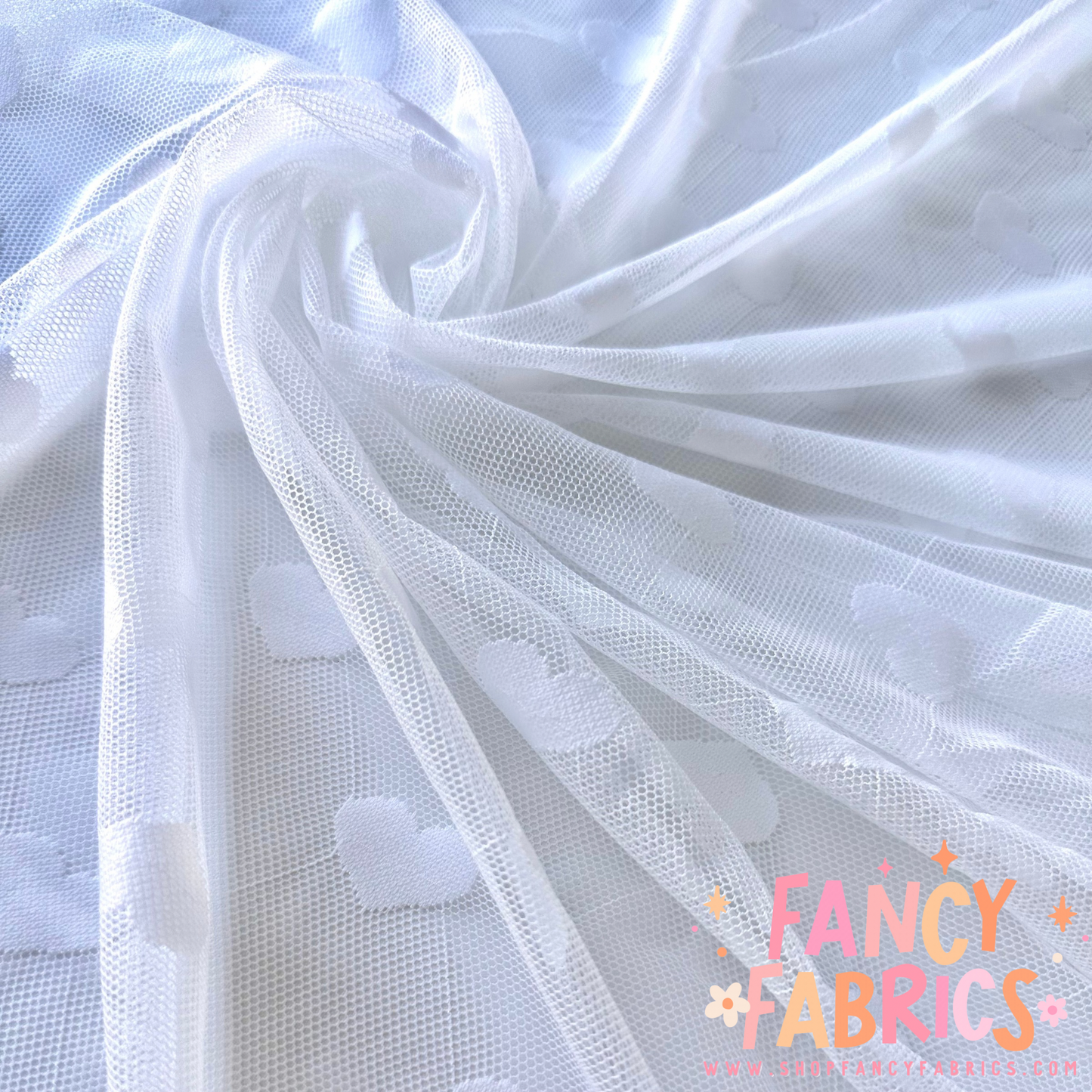 Pattern Hearts (White) | Stretch Mesh | Ready To Ship
