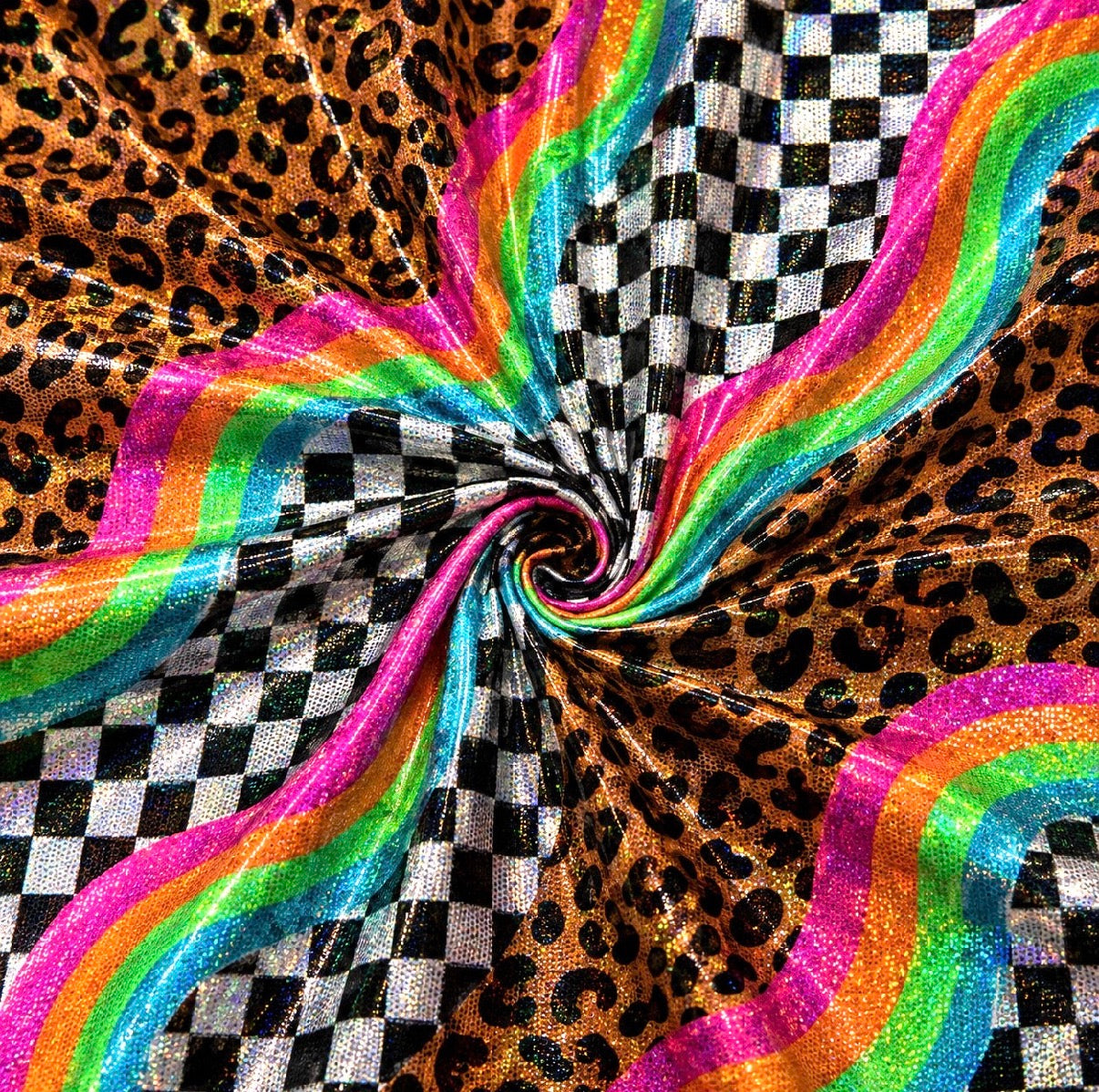 ‼️ PREORDER | Groovy Waves (Leopard) | Printed Holographic | Sold By The Yard ‼️