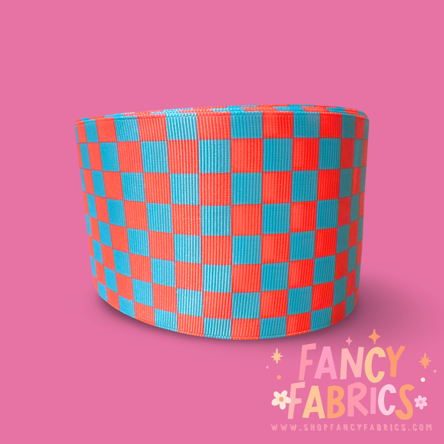 Pink + Blue Checkers | 3" Single Sided | Printed Ribbon | Ready To Ship