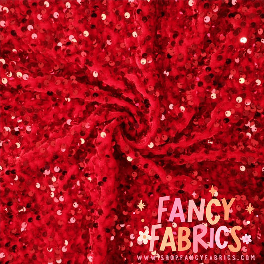 Red | Stretch Sequin Velvet | Ready To Ship