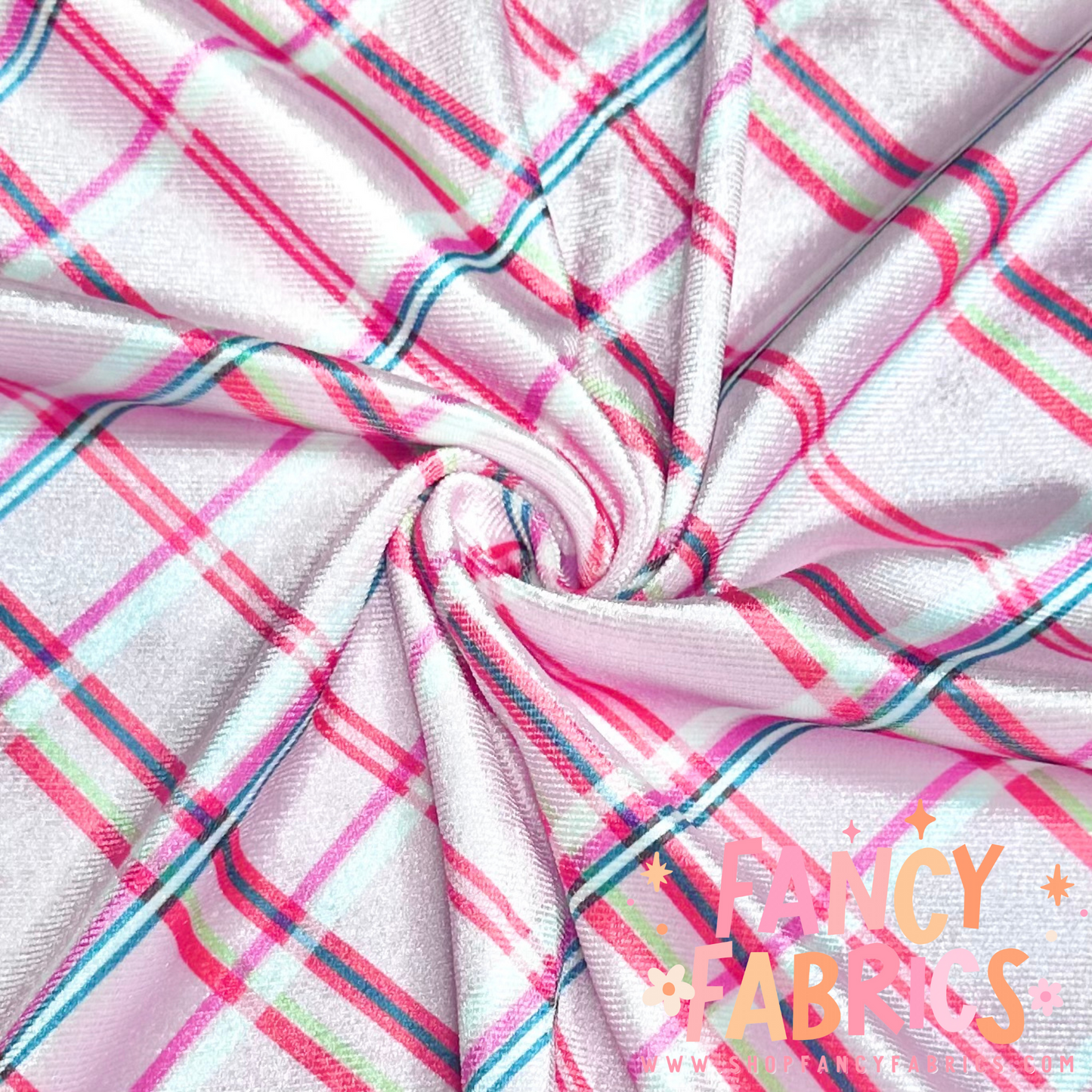 Pink Christmas Plaid | 4x4 Scaling | Stretch Velvet | Ready To Ship