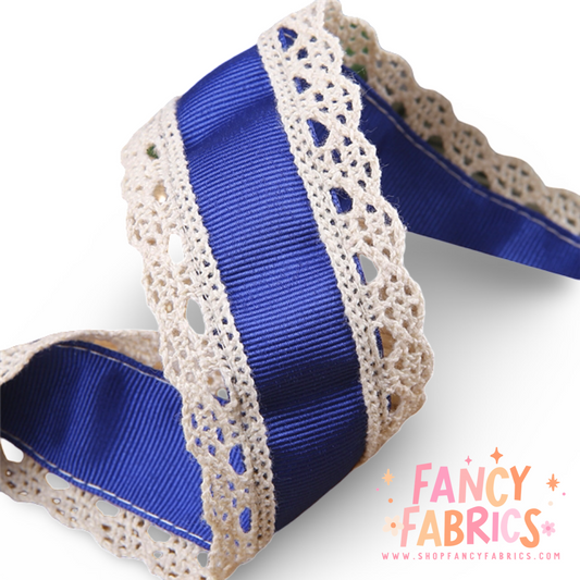 Royal Blue | 1.5" Single Sided | Lace Grosgrain Ribbon | Ready To Ship