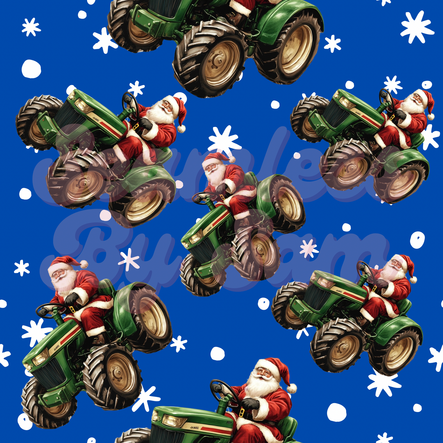 Tractor Santa (Blue) | Seamless File | Digital Download