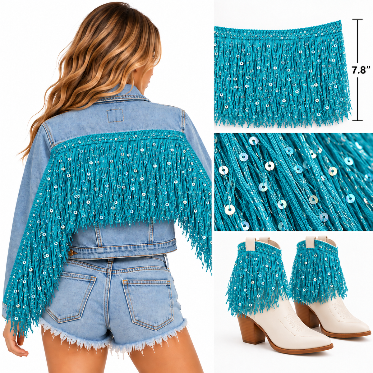 Turquoise | Sequin Fringe | By The Yard