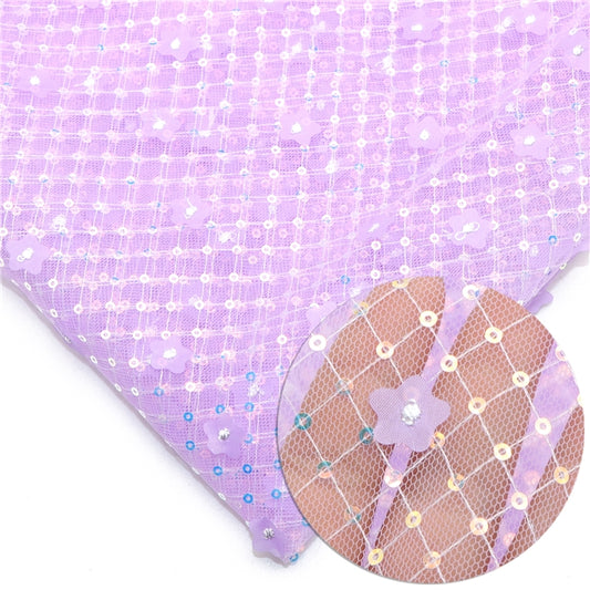 Purple | 3D Plaid Floral Sequin Mesh | Ready To Ship