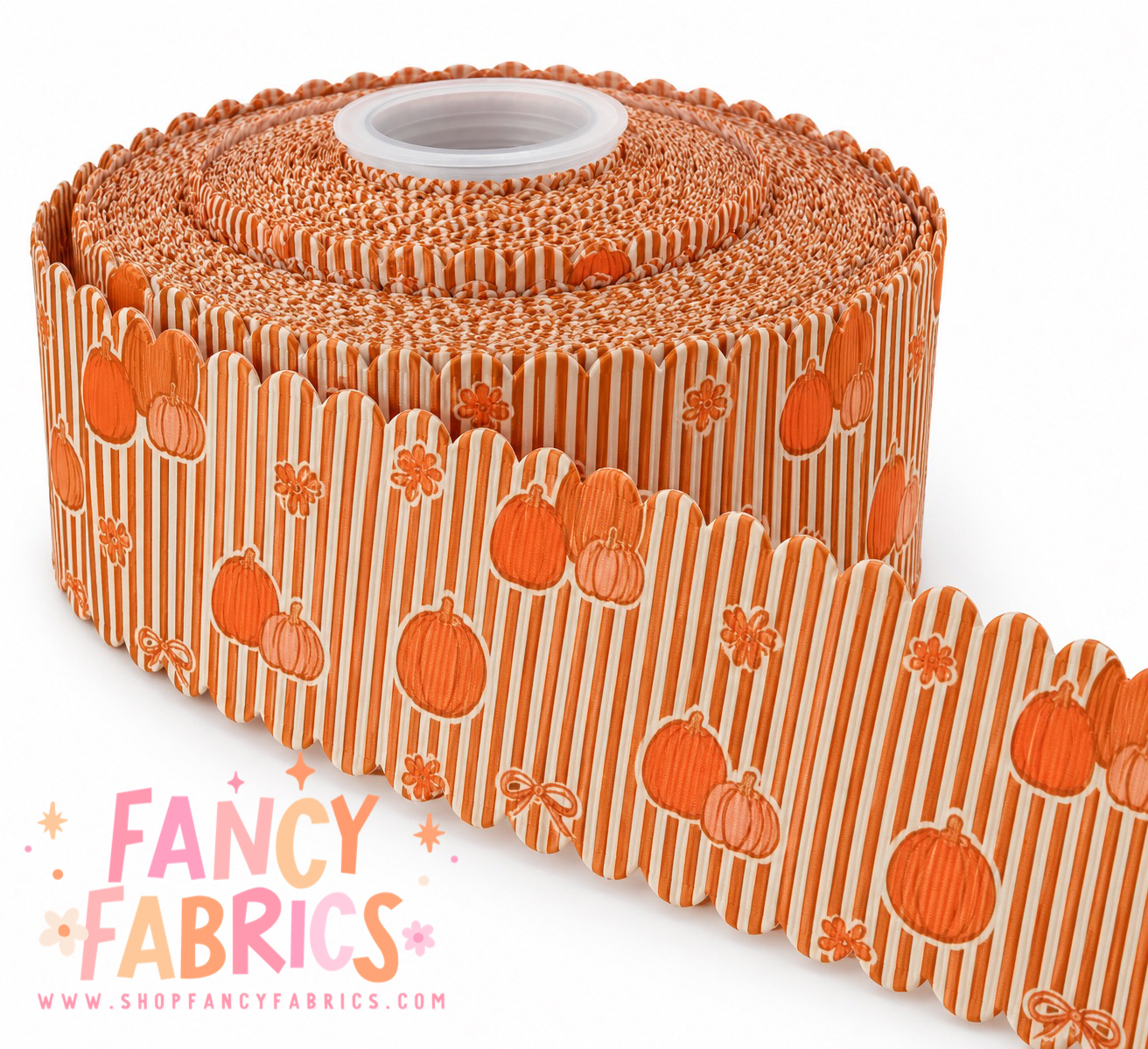 Pumpkin Stripes | 2" Single Sided | Scalloped Grosgrain Ribbon | Ready To Ship