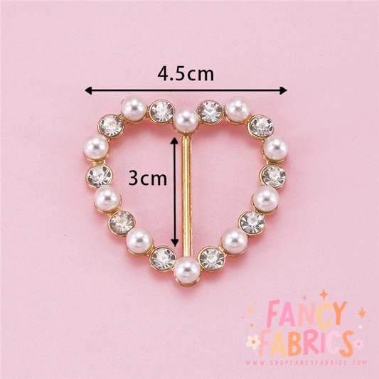 Large Pearl + Diamond Heart | Bow Buckles | Ready To Ship