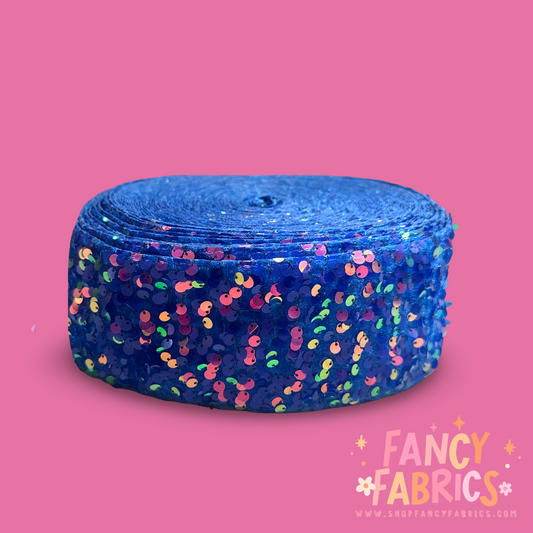 Iridescent Blue | 3" Single Sided | Sequin Velvet Ribbon | Ready To Ship