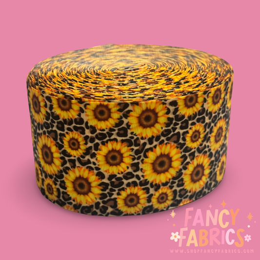 Leopard Sunflowers | 3" Single Sided | Printed Ribbon | Ready To Ship