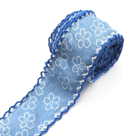 Denim Floral Ribbon | 1.5" Double Hook Ribbon | Ready To Ship