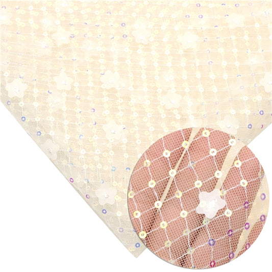 Ivory | 3D Plaid Floral Sequin Mesh | Ready To Ship