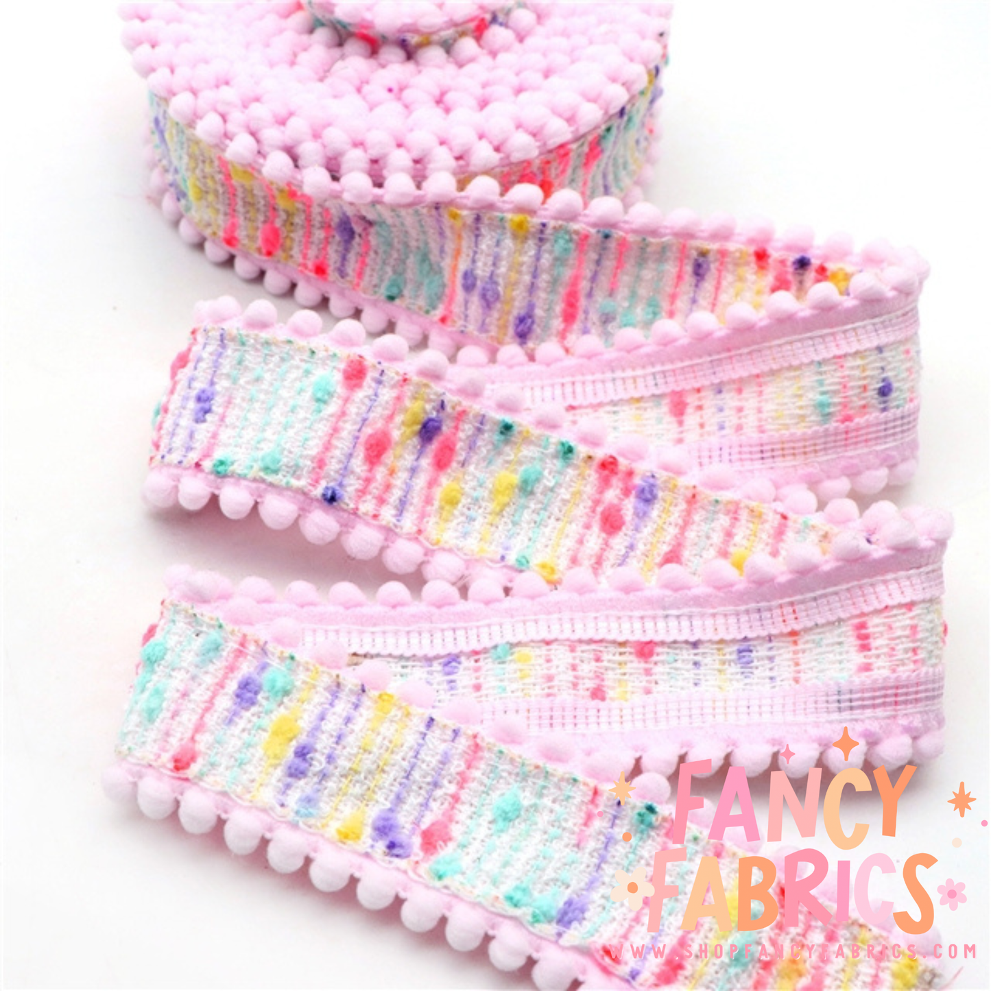 Confetti | 1.5" Single Sided | Pom Pom Ribbon | Sold By The Yard | Ready To Ship