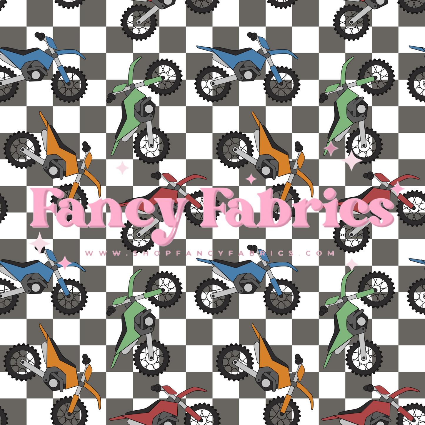 Dirt Bikes (Checkered) | PREORDER | By The Yard