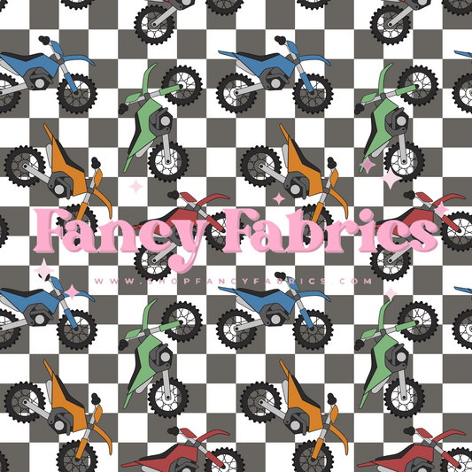 Dirt Bikes (Checkered) | PREORDER | By The Yard