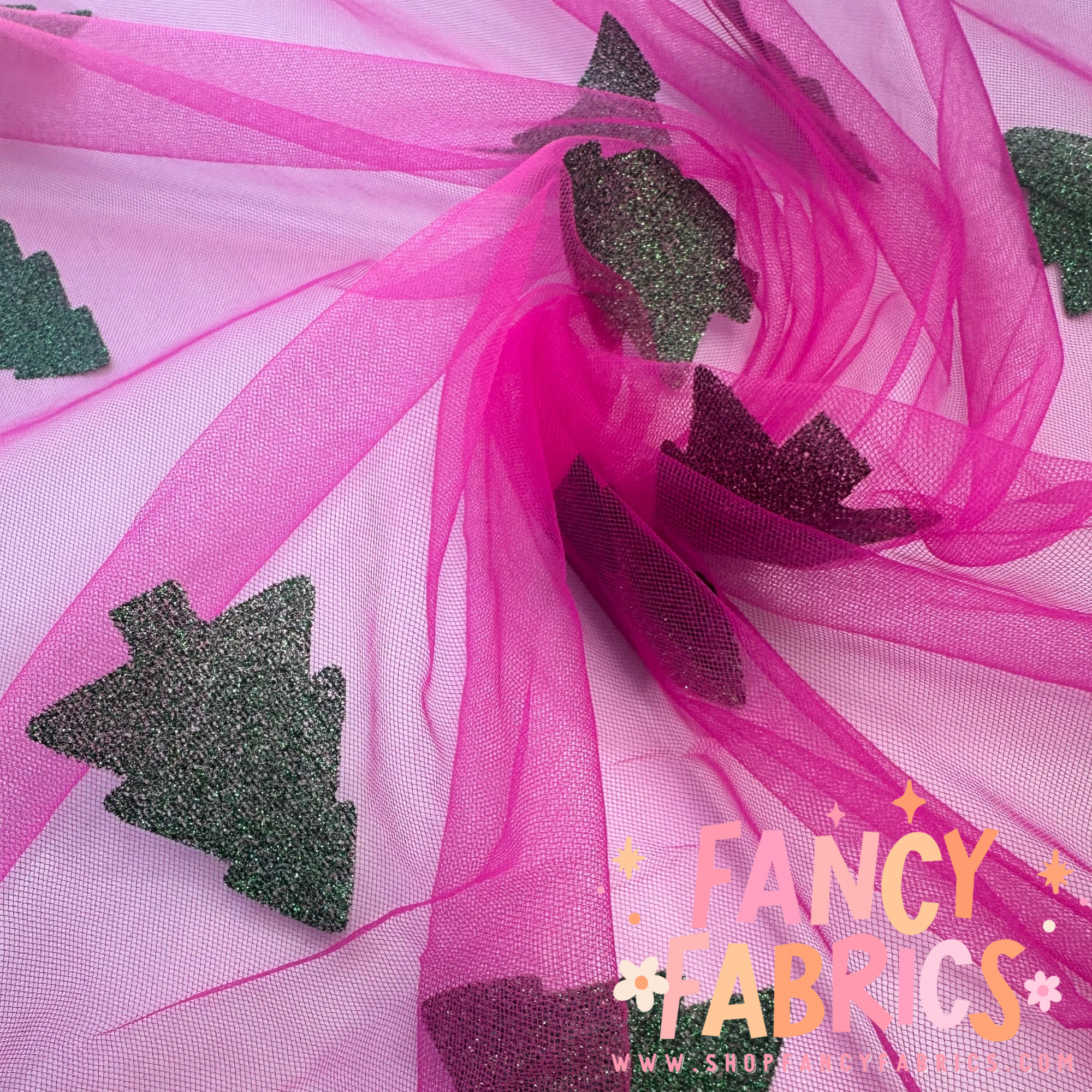 Glitter Trees (Pink) | Stretch Mesh | Ready To Ship
