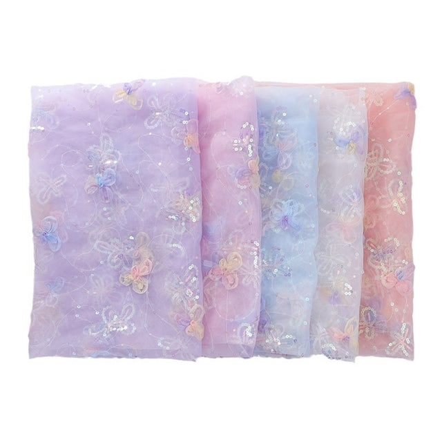 White | 3D Butterfly Sequin Mesh | Ready To Ship