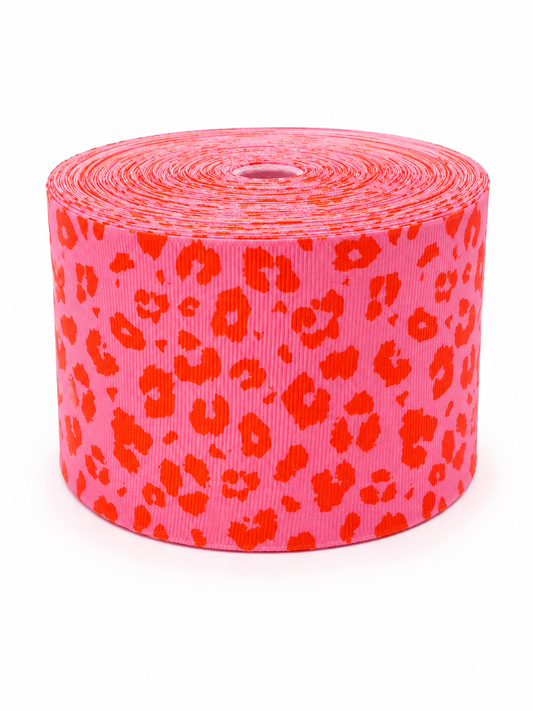 Pink + Orange Leopard | 3" Single Sided | Printed Ribbon | Ready To Ship