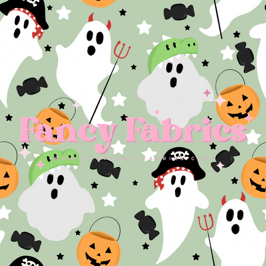 Trick Or Treat Ghosts (Green) | PREORDER | By The Yard
