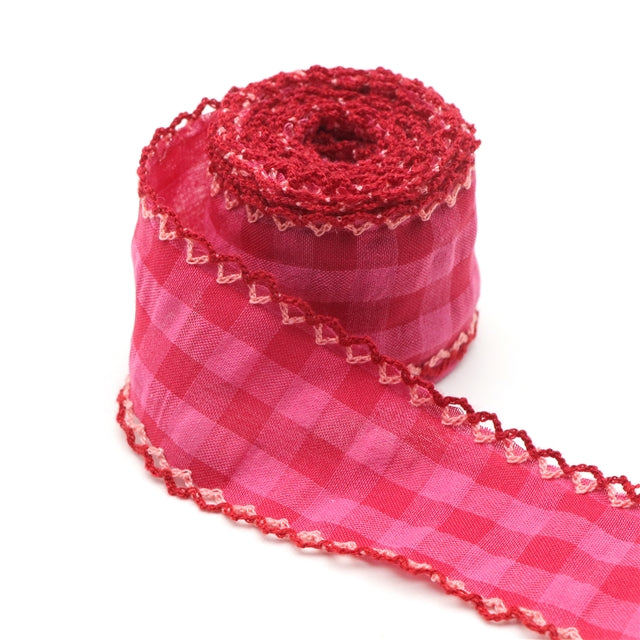 Pink Gingham | 1.5" Double Hook Ribbon | Ready To Ship
