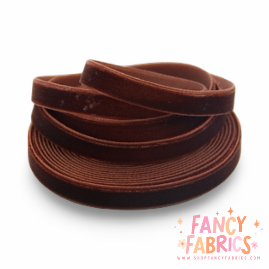 Brown | 3/8" Stretch Velvet | Ribbon | Sold By The Yard