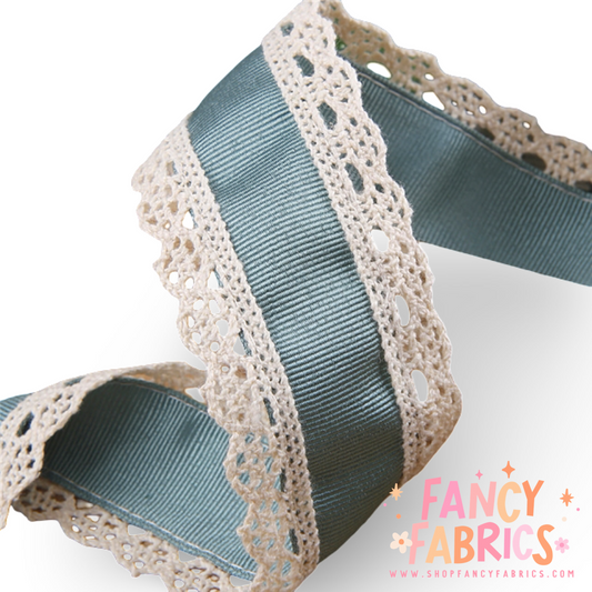 Seafoam | 1.5" Single Sided | Lace Grosgrain Ribbon | Ready To Ship