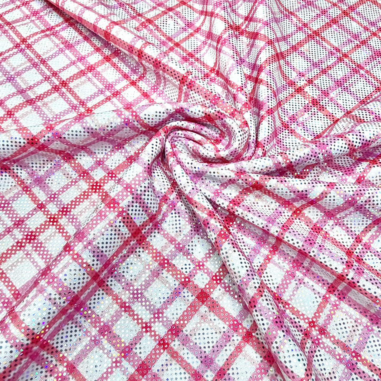 Pink + Red Plaid | 6x6 Scaling | Printed Shattered Holographic | Ready To Ship