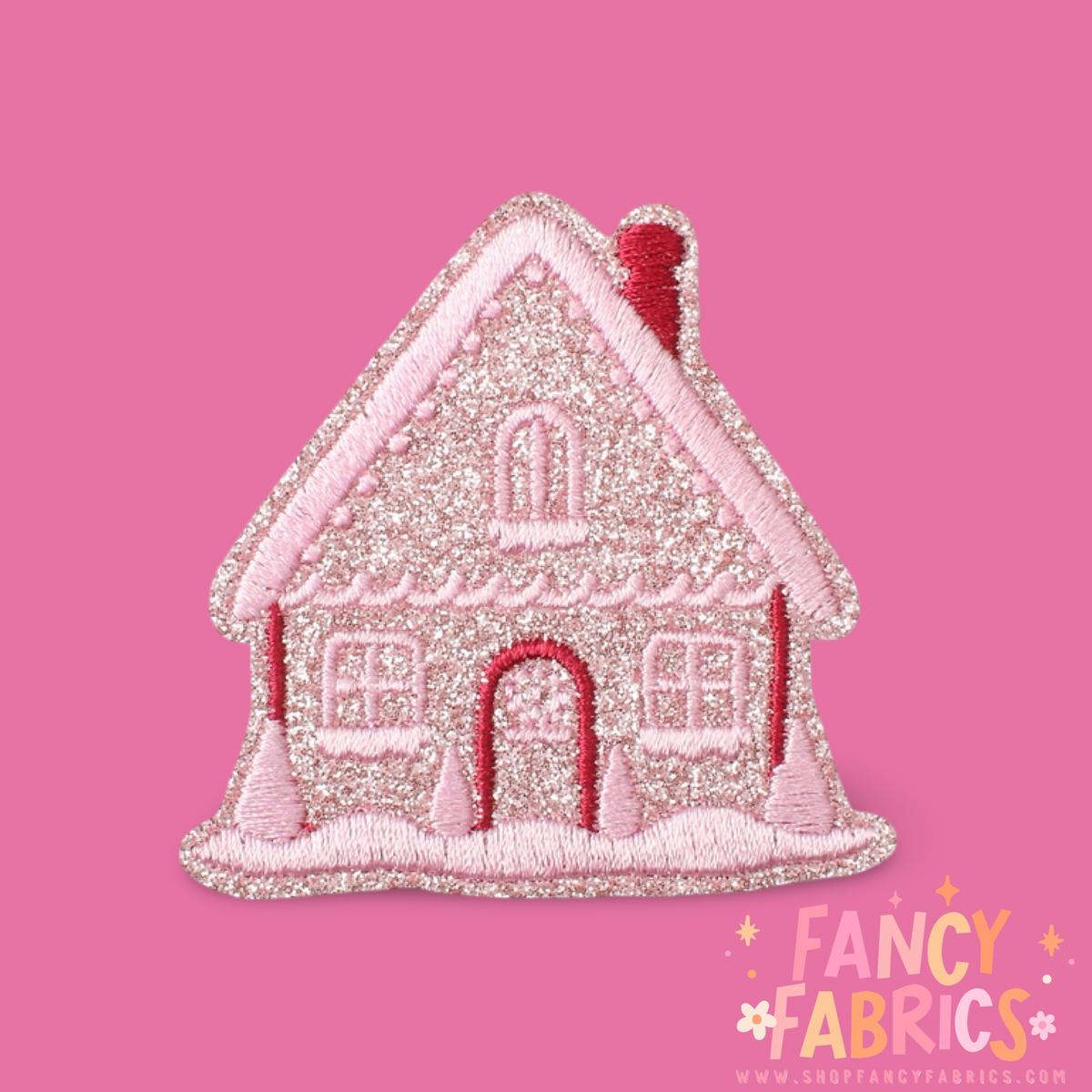 Pink Glitter Gingerbread House | Iron On Patch