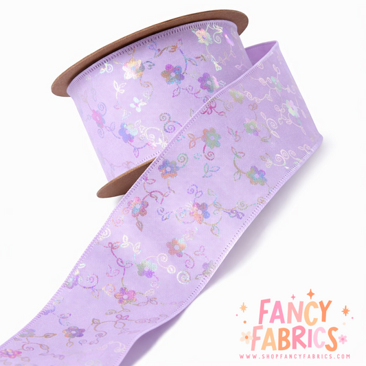 Purple | 1.5" | Holo Flowers Ribbon | Ready To Ship