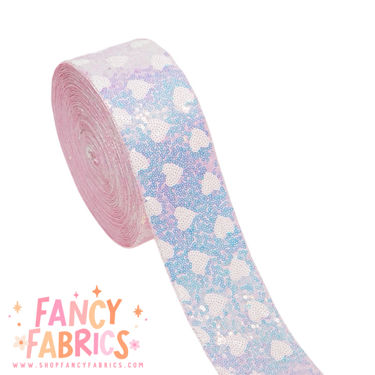 Light Pink Hearts | 3" Single Sided | Sequin Ribbon | Ready To Ship