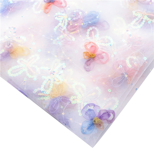 White | 3D Butterfly Sequin Mesh | Ready To Ship