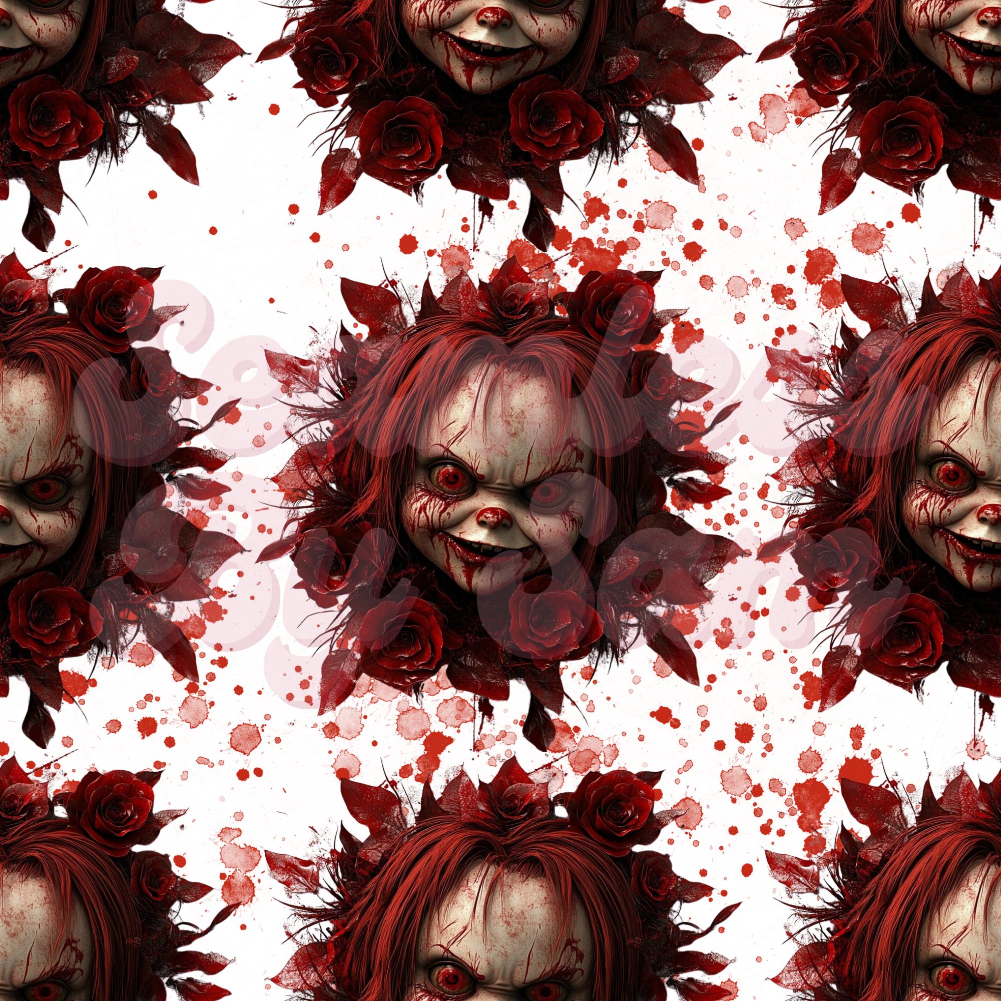 Chucky Floral (Blood Splatter) | Seamless File | Digital Download
