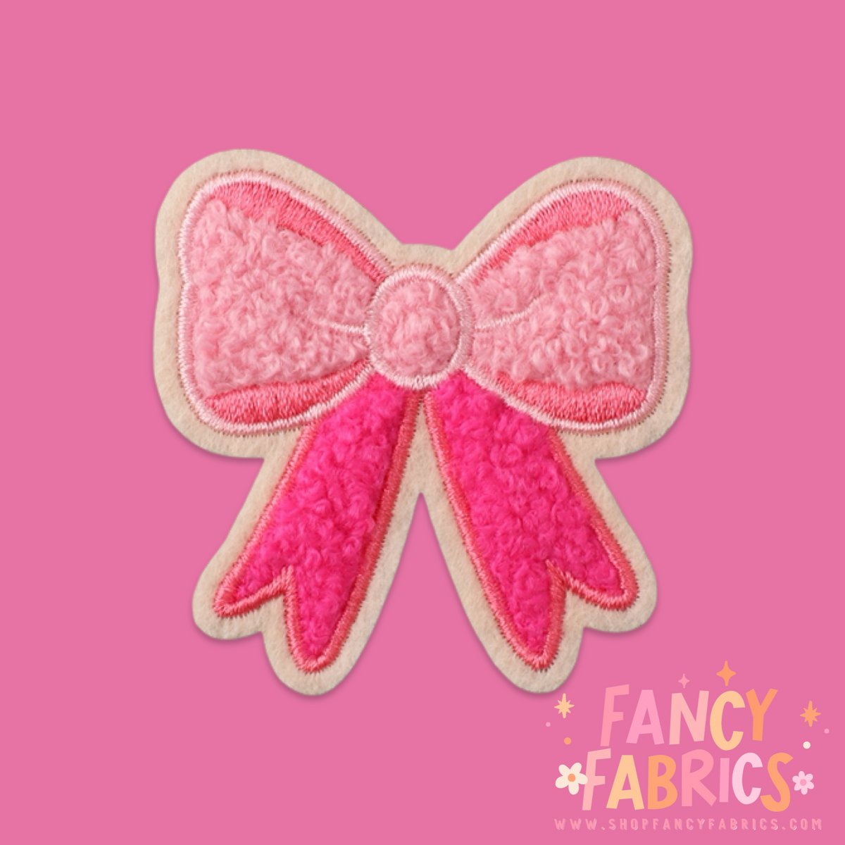 Pink Chenille Bow | Iron On Patch